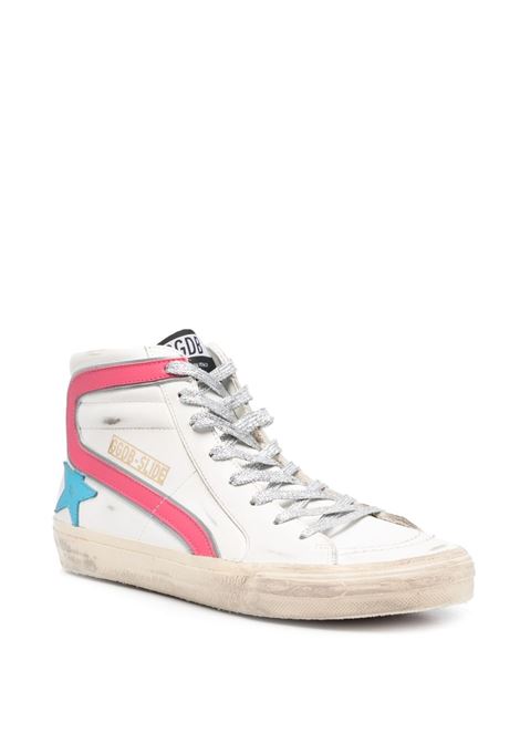 white pink and blue Slide high-top sneakers leather distressed effect GOLDEN GOOSE | GWF00115-F00470782338